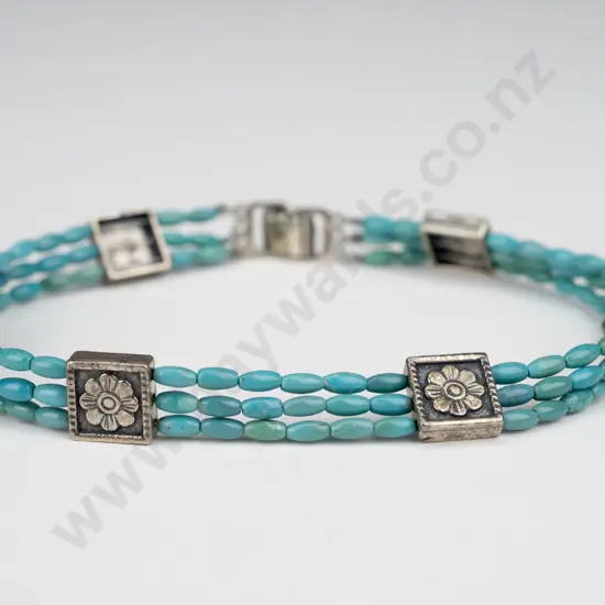 sterling silver turquoise beaded choker 24gm