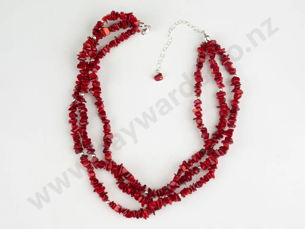 coral & silver bead necklace - stamped 925 - 74g Image 1++