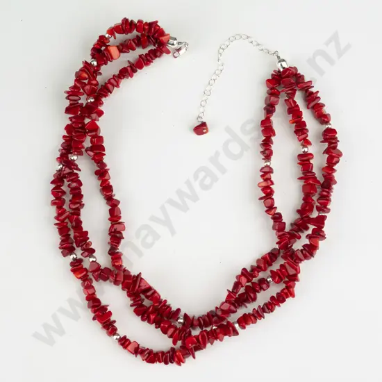 coral & silver bead necklace - stamped 925 - 74g