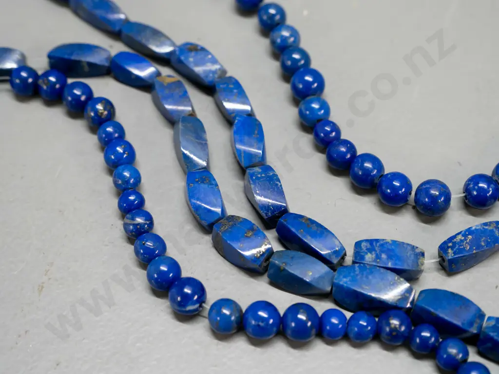 2 strings of lapis lazuli beads from Afghanistan - one spherical string L-330 and one faceted Image 1++