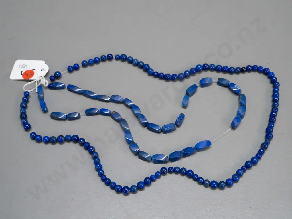2 strings of lapis lazuli beads from Afghanistan - one spherical string L-330 and one faceted Image 1++