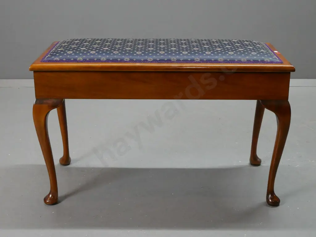 vintage beech cab-leg duet piano stool with hinged lift-up upholstered seat H-500 W-810 D-360 Image 1++