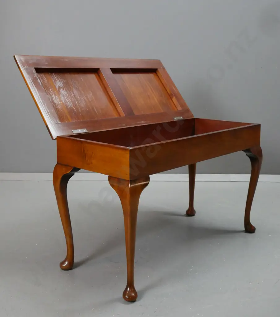 vintage beech cab-leg duet piano stool with hinged lift-up upholstered seat H-500 W-810 D-360 Image 1++