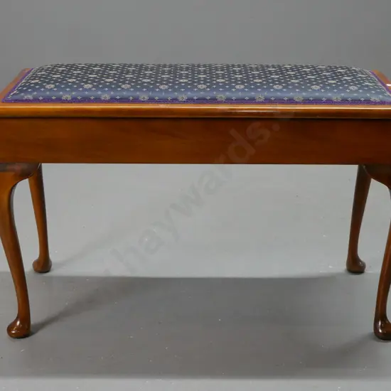 vintage beech cab-leg duet piano stool with hinged lift-up upholstered seat H-500 W-810 D-360