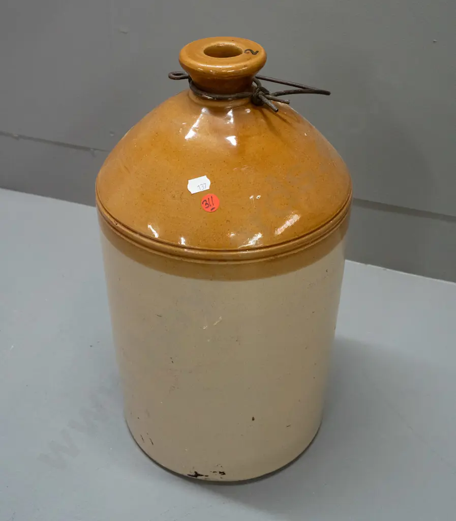 large narrow mouth crock with wire handle, marked '2' - no maker's marks H-420 D-220 Image 1++
