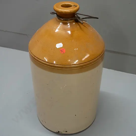 large narrow mouth crock with wire handle, marked '2' - no maker's marks H-420 D-220