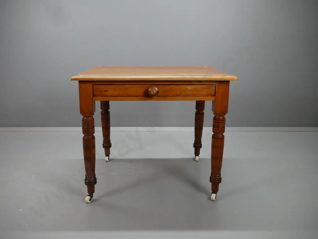 oak arts & crafts style table with faceted leg stretcher base, plank top held in place by timber pins - loose joins Image 1++