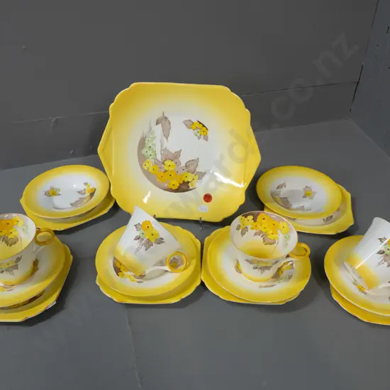 Shelley "Phlox" pattern tea set - 4 trios, cake plate W-140 and 2 spare saucers &  plates