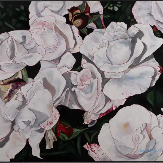 Liane Murray 2007 -- acrylic on boxed board "Roses from the Gardens Dunedin Perfect Imperfections II" H-665 W-825