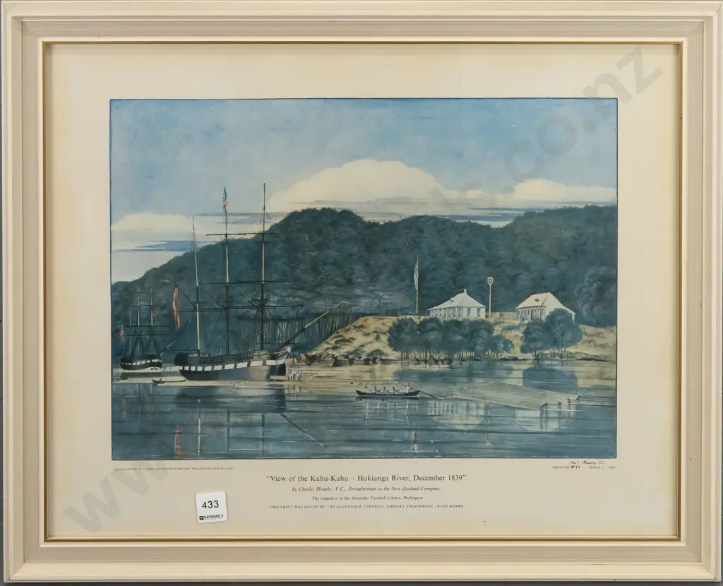 Charles Heaphy - framed limited edition print "View of the Kahu-Kahu, Hokianga River, December 1839" ed. 571 H-415 W-530 Image 1++