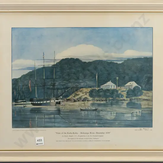 Charles Heaphy - framed limited edition print "View of the Kahu-Kahu, Hokianga River, December 1839" ed. 571 H-415 W-530