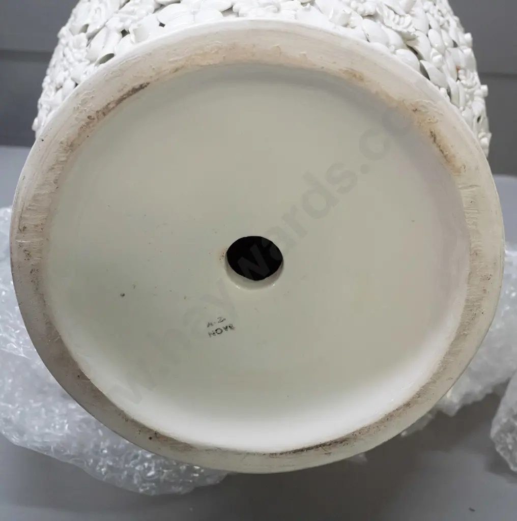 Italian porcelain bolster vase shaped lamp base marked A.Z. (Antonio Zen) Nove - encrusted in fine applied floral Image 1++