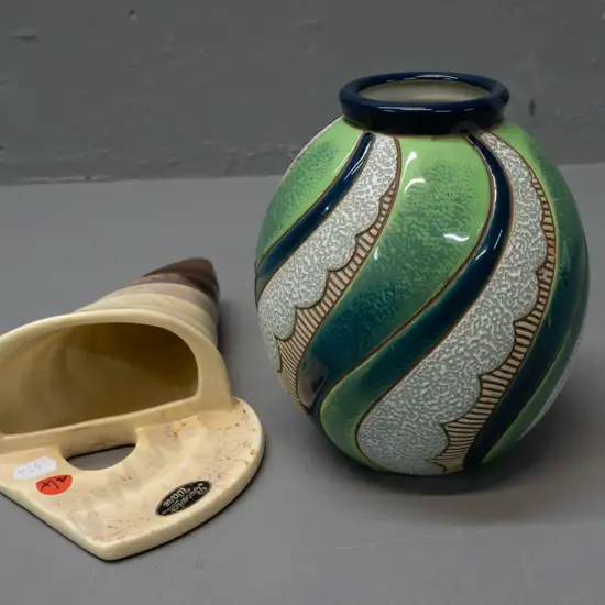 Beswick wall pocket vase with original label and an Amphora Czechoslovakia vase with swirling pattern H-160