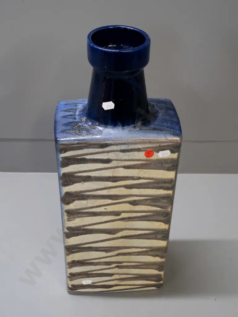 retro large West German pottery slab bottle vase - scratching and discolouration to one side H-490 W-190 Image 1++