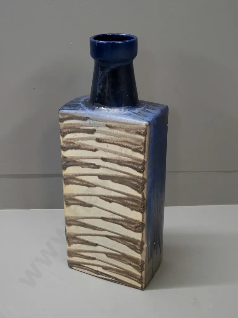 retro large West German pottery slab bottle vase - scratching and discolouration to one side H-490 W-190 Image 1++