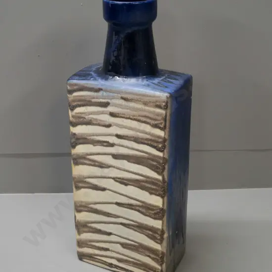 retro large West German pottery slab bottle vase - scratching and discolouration to one side H-490 W-190