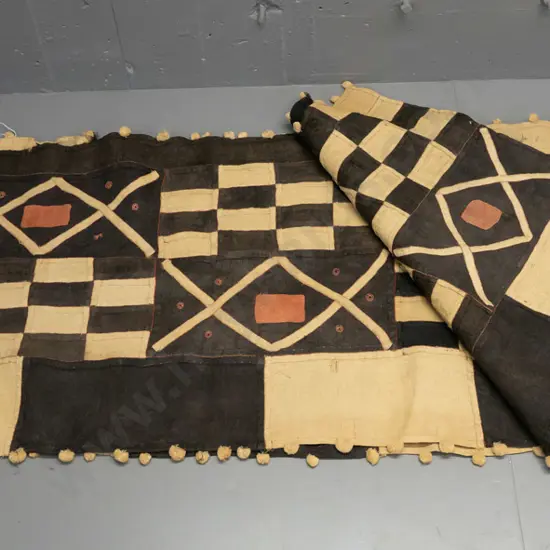 large piece of woven raffia cloth from the Kuba tribe, DR Congo - some wear & holes - 5m long W-630