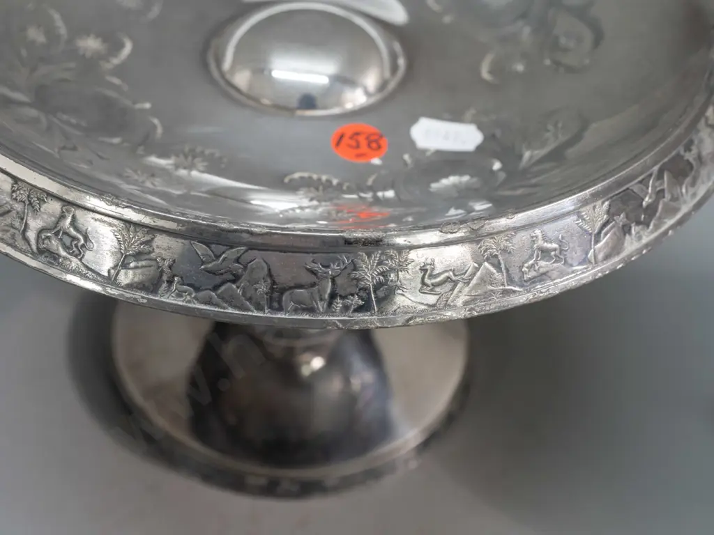 2 vintage plated ware items - comport with handle and a lidded comport sugar dish with tong holder, cow finial to lid. Image 1++