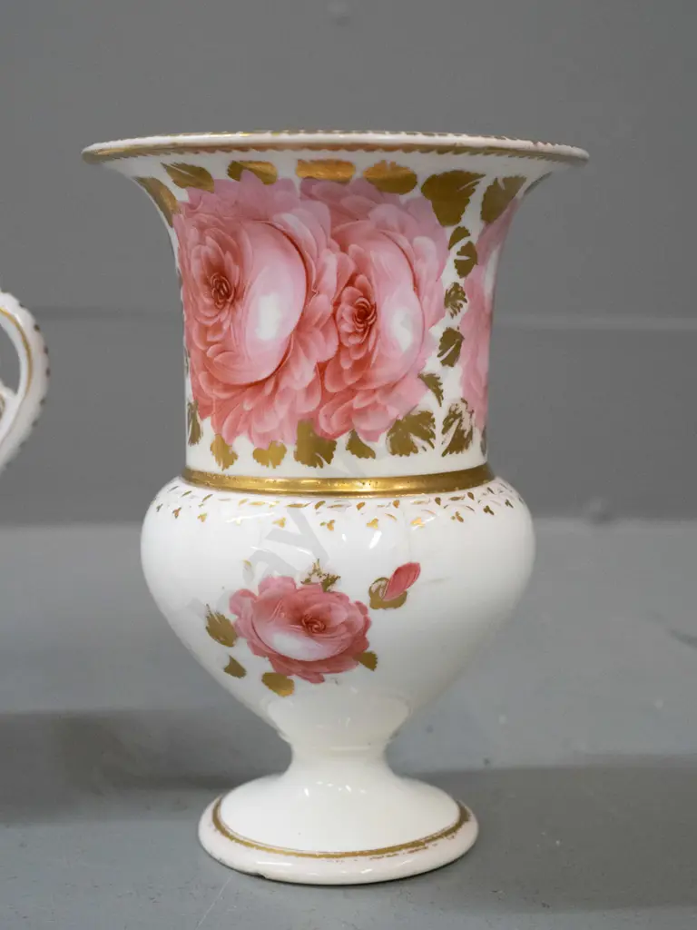 3 vintage floral hand painted china items - Davenport vase H-130 and Dresden cup & plate Image 1++