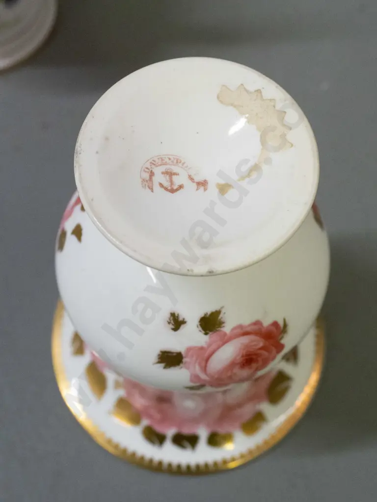 3 vintage floral hand painted china items - Davenport vase H-130 and Dresden cup & plate Image 1++
