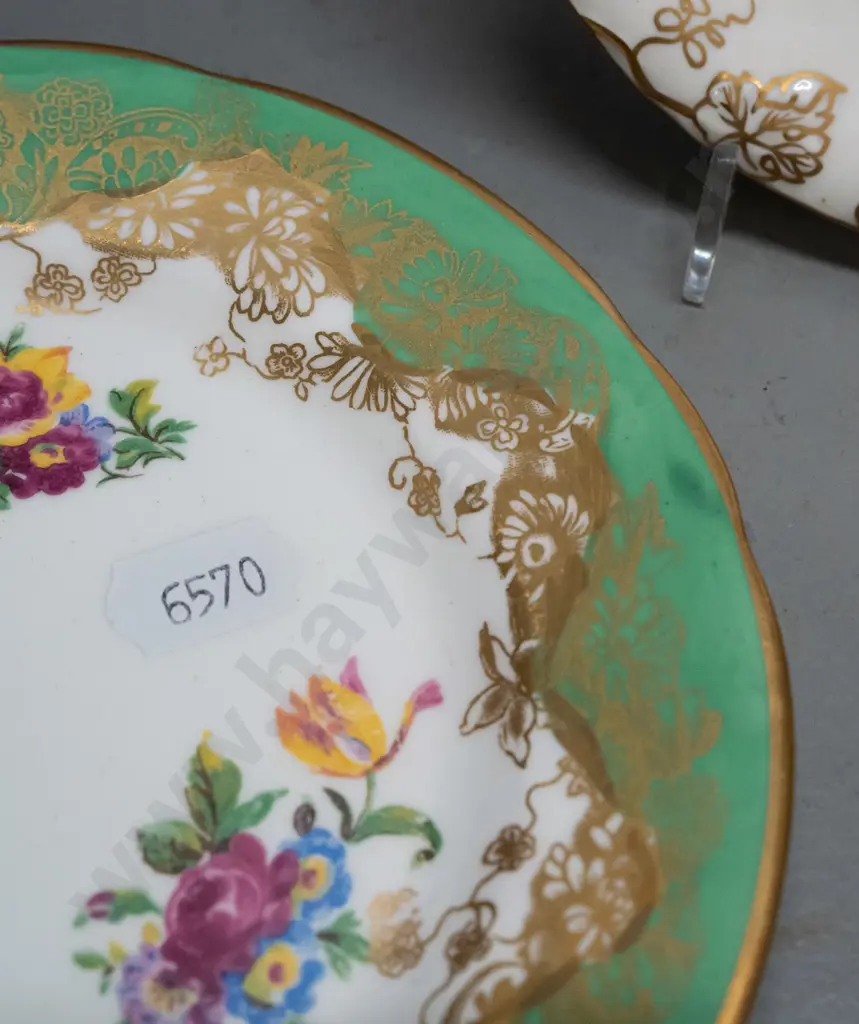 2 vintage Hammersley gilded rim trios, one with floral cup signed F. Howard - and a Crown Derby "Vine" coffee cup Image 1++