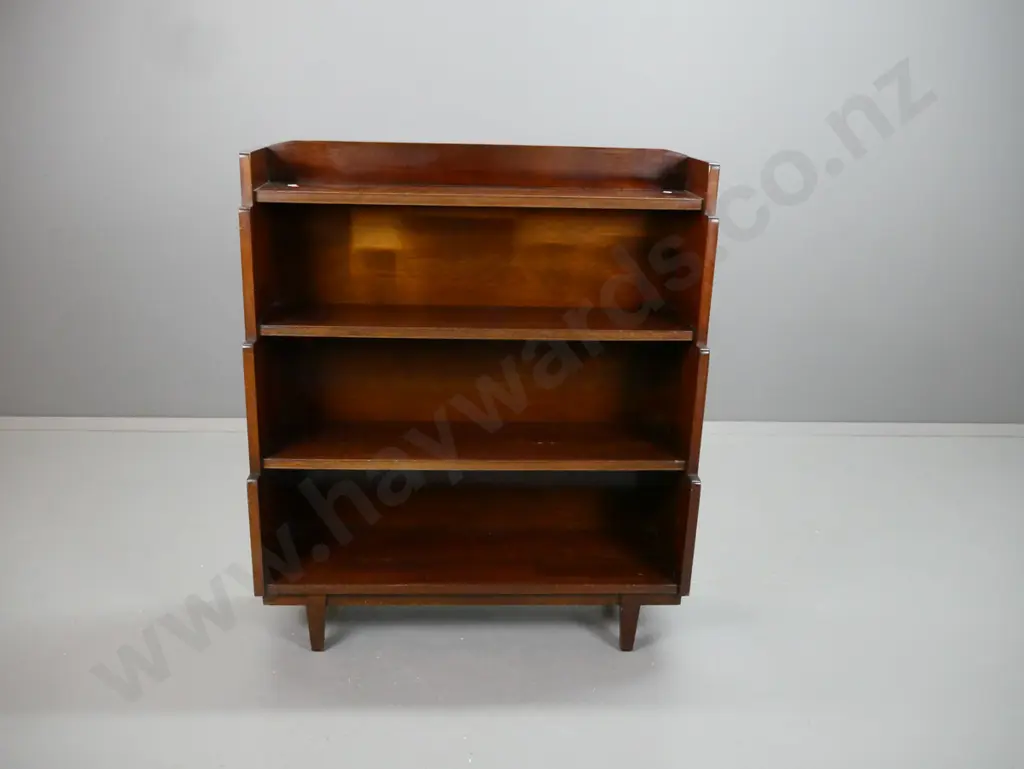 vintage dark stained mahogany stepped front bookcase on square tapered legs - some chipping / wear to surface H-1080 Image 1++