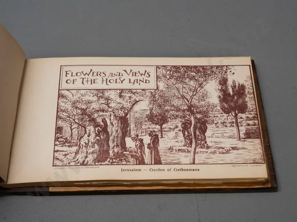 souvenir of Jerusalem book with olive wood covers, pressed flowers and views of the holy land H-115 W-185 Image 1++
