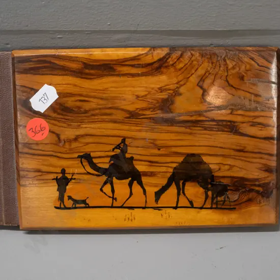 souvenir of Jerusalem book with olive wood covers, pressed flowers and views of the holy land H-115 W-185