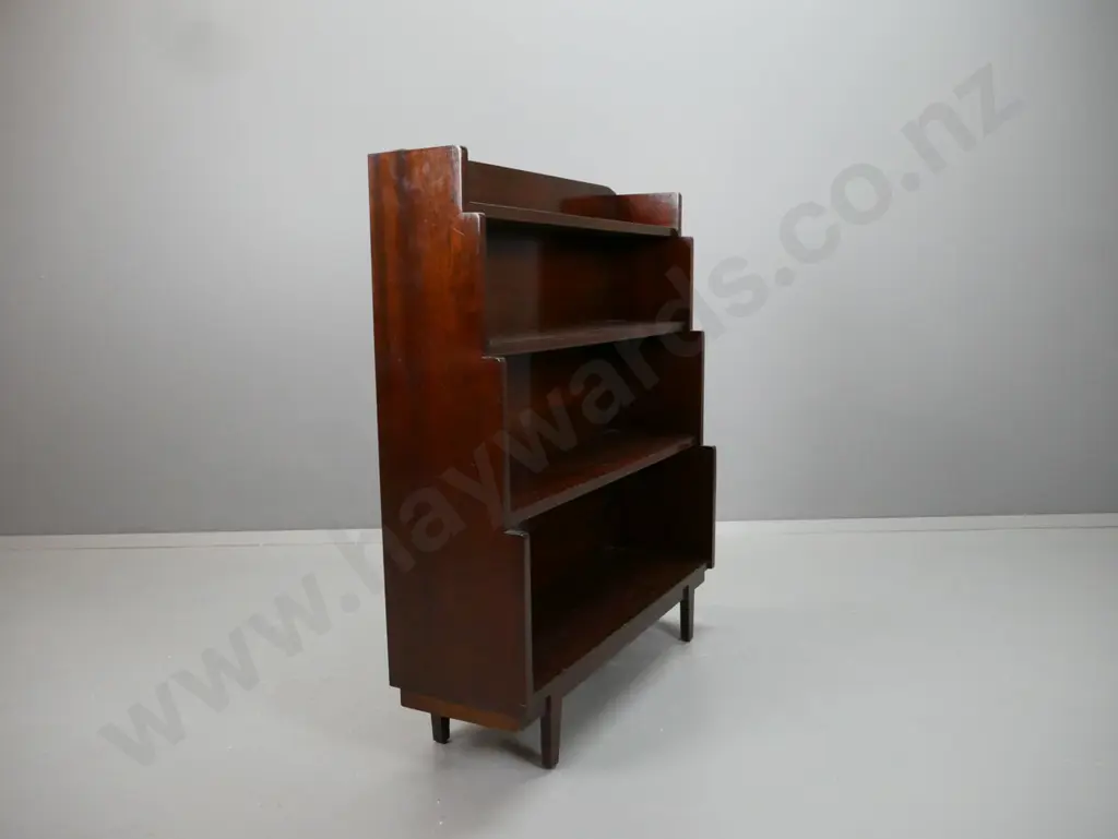 vintage dark stained mahogany stepped front bookcase on square tapered legs - some chipping / wear to surface H-1080 Image 1++