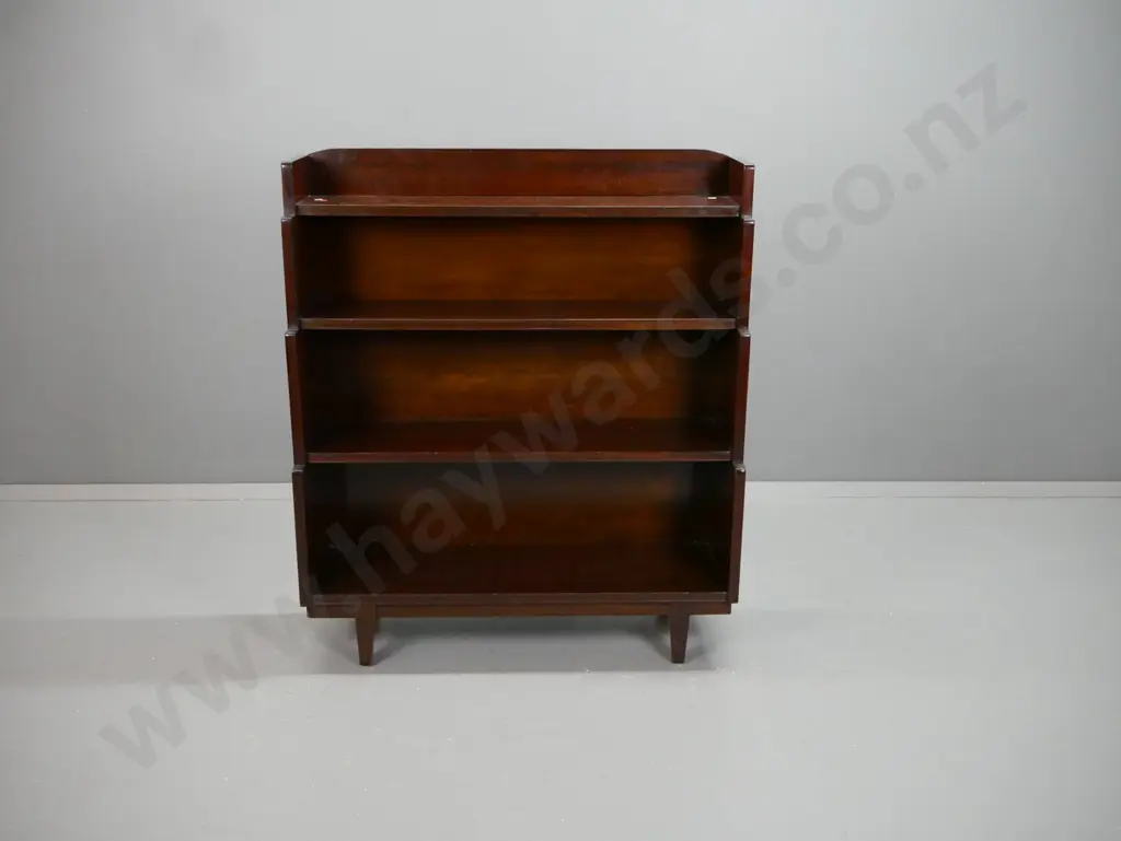 vintage dark stained mahogany stepped front bookcase on square tapered legs - some chipping / wear to surface H-1080 Image 1++