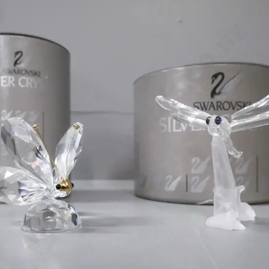 Swarovski 2x miniature figurines: butterfly & dragonfly; w/ original packaging. Dragonfly H-65