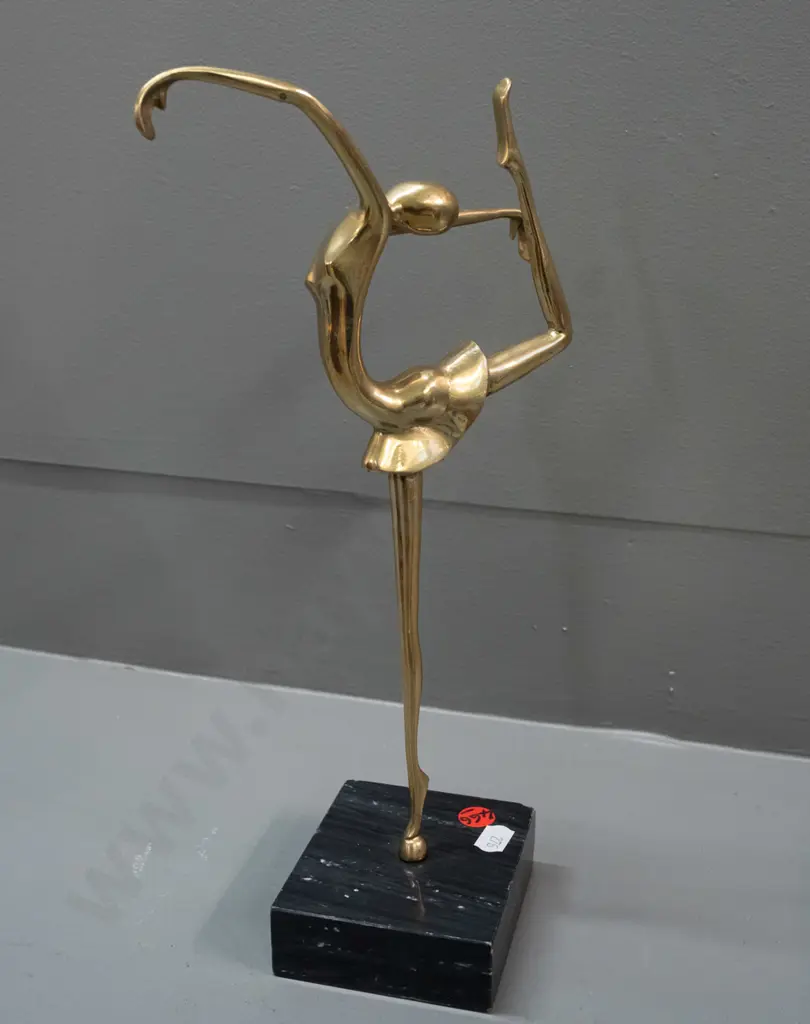 retro cast brass ballerina figure on dark marble base - some chipping to edges of marble H-300 Image 1++