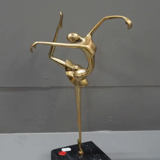 retro cast brass ballerina figure on dark marble base - some chipping to edges of marble H-300