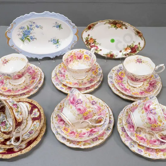 Selection of Royal Albert: 6x trios -- 5x Serena & 1x Lady Hamilton; 2x oval plates. Longest plate L-225