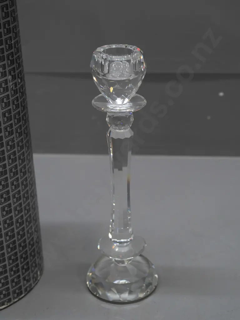 Swarovski crystal candle holder with fluted & waisted stem, in original box H-200 Image 1++
