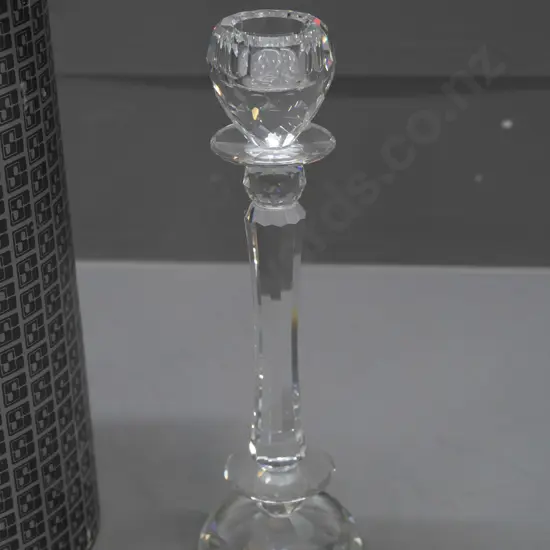 Swarovski crystal candle holder with fluted & waisted stem, in original box H-200