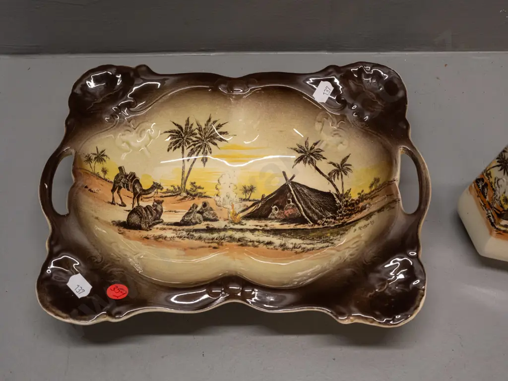 2 pieces Wilkinson Homeland Series African scenes - dish and faceted side vase in brown tones. Dish H-200 W-280 Image 1++