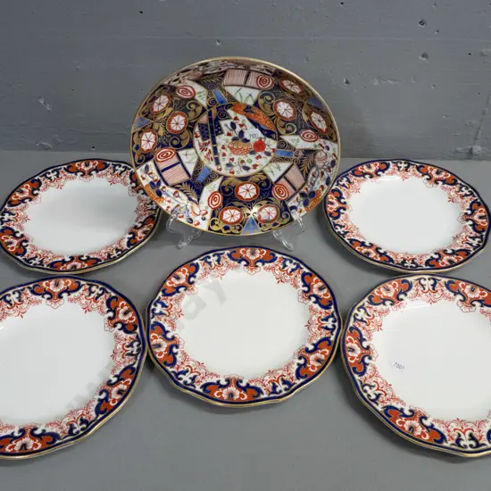 6 vintage imari style plates - 5 Royal Crown Derby and one with unknown continental mark D-215