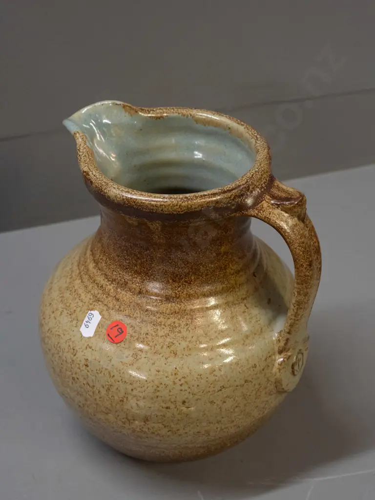 New Zealand studio pottery large jug with unknown potter's mark - see photos H-240 W-180 Image 1++