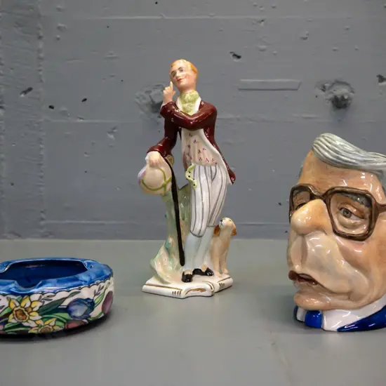 3x items: Maling thumbprint ashtray; hand-painted Wedgwood shepherd figurine; limited edition Spitting Image toby jug