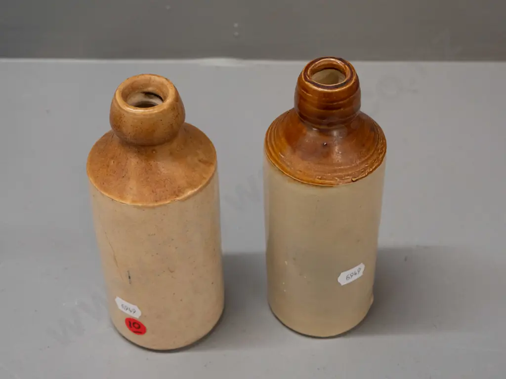 2 vintage stoneware ginger beer bottles - Thomson Lewis Co. Wellington / Petone etc - and G. Hall & Sons Australia Image 1++