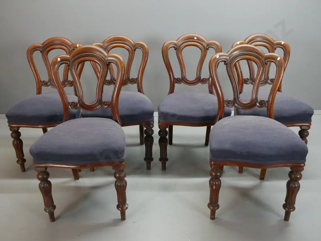 Victorian mahogany wind-out dining table with fluted legs, 2 leaves, 6 Victorian admiralty style dining chairs with Image 1++