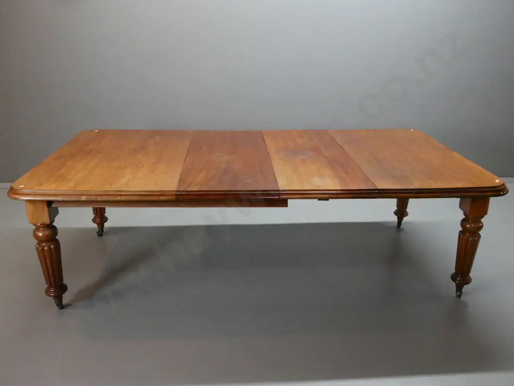 Victorian mahogany wind-out dining table with fluted legs, 2 leaves, 6 Victorian admiralty style dining chairs with Image 1++