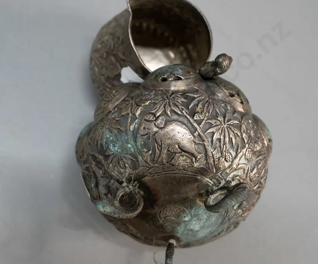 pressed and pierced silver or silver-plated jug and small footed bowl, both with fish stamp mark - discolouration and Image 1++