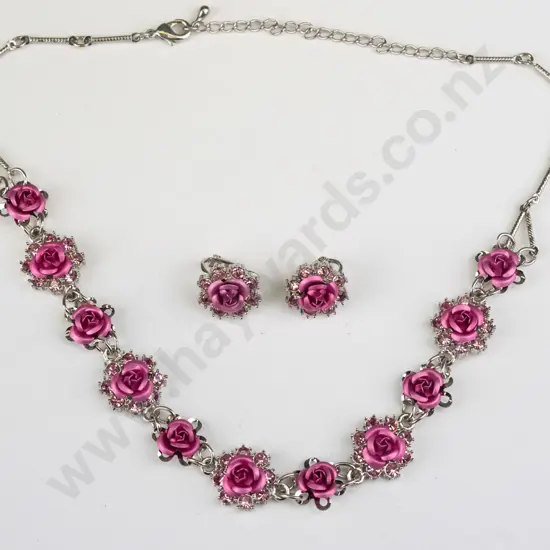 costume flower necklace & earrings [clip on]