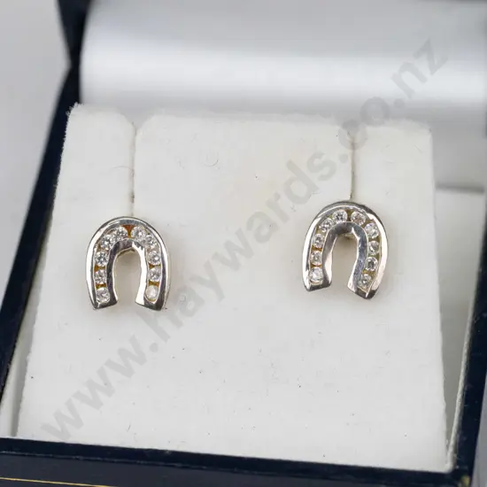 silver cz horseshoe earrings stamped 9+25