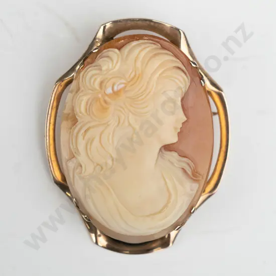 9ct cameo brooch with 4 double claws 45mm x 35mm no mark