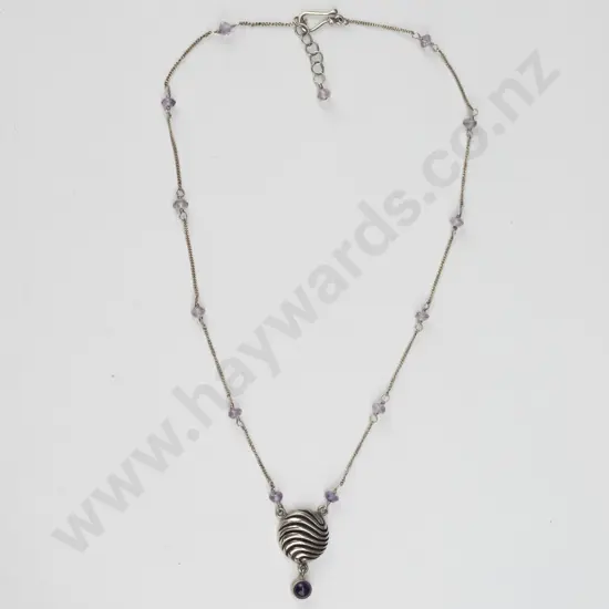 silver amethyst bead necklace stamped 95 - 11g
