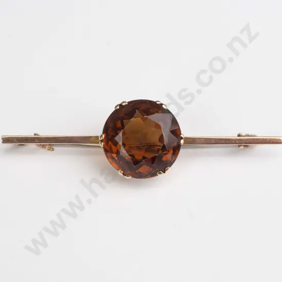 gold bar brooch (no stamp) with citrine