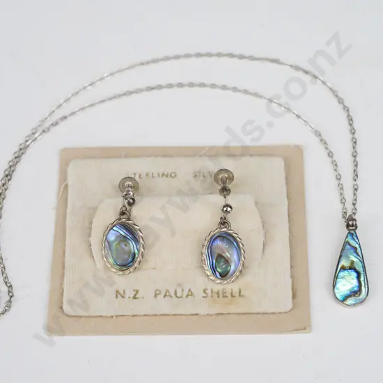 paua shell / silver necklace & earring [screw on] stamped stg